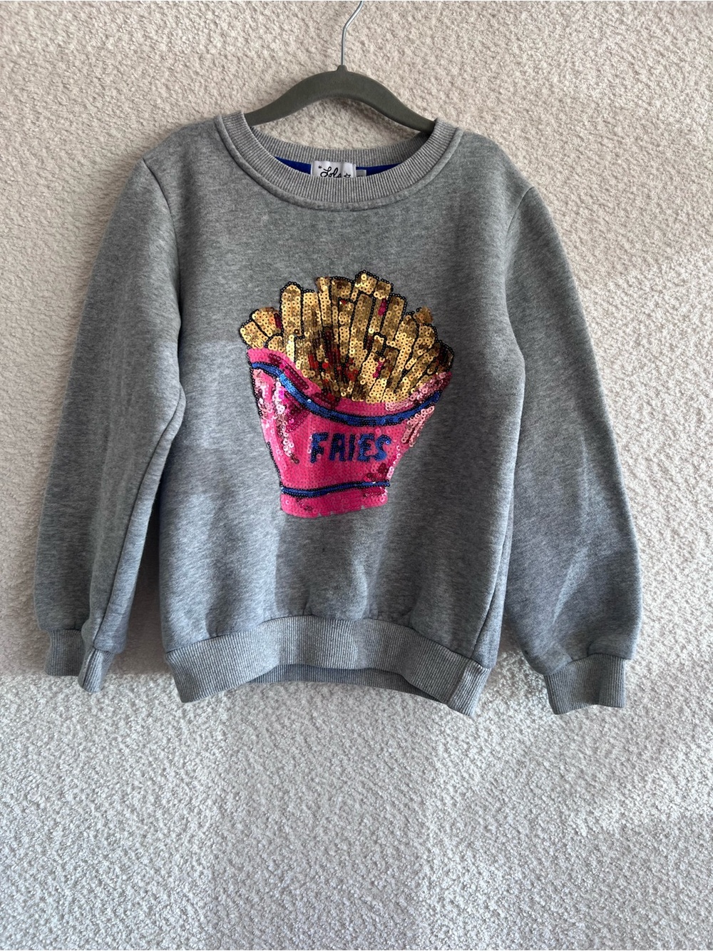 Lola + The Boys Kids Gray Sequin Pink French Fries Sweatshirt Size 8